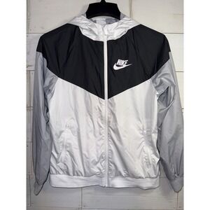 Nike Tri Color Black White Grey Full Zip  Wind Breaker Hoodie Jacket Youth Large